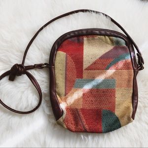 FINAL PRICE vtg Portmanteau leather tapestry purse